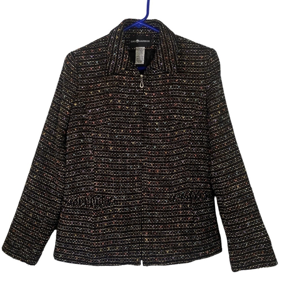 Sag Harbor Womens size 6 Multi color tweed lined full zip jacket/blazer